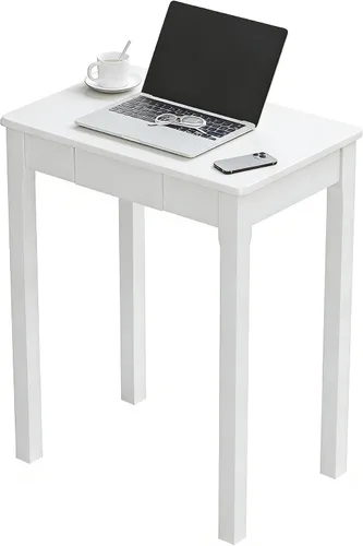 Vista 26 de Escritorio de madera maciza con cajones, escritorios estrechos simples de 24 x 16 pulgadas, mesa de estudio de madera de goma, escritorio pequeño