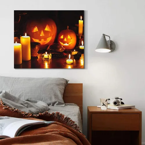 Vista 5 de Denozer - Decoración de pared de calabaza de Halloween, pósteres de regalo, decoración del hogar, arte de pared, imágenes en lienzo HD, estiradas