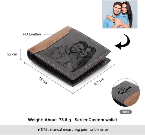 Vista 2 de Regalos para hombres, carteras personalizadas con foto para hombres, carteras con foto grabada y nombre inicial para hombres, regalos personalizados