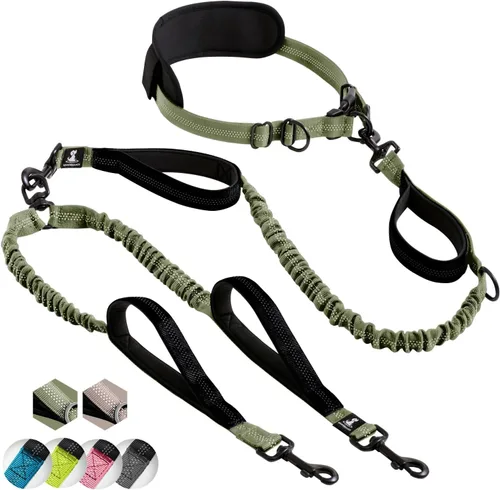 Vista 17 de SparklyPets Correa doble elástica para perro con 2 correas para perros con soporte trasero - Correa doble para perros para razas medianas y medianas