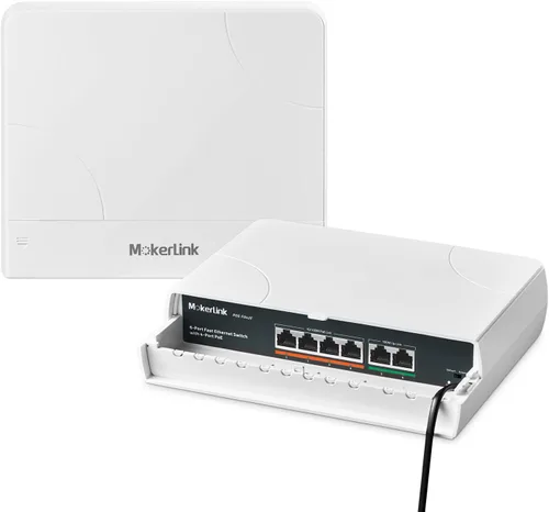 Vista 10 de MokerLink Interruptor POE Gigabit para exteriores de 5 puertos, con 4 puertos POE+ de 1000 Mbps, 78 W IEEE802.3af/at, interruptor sin ventilador