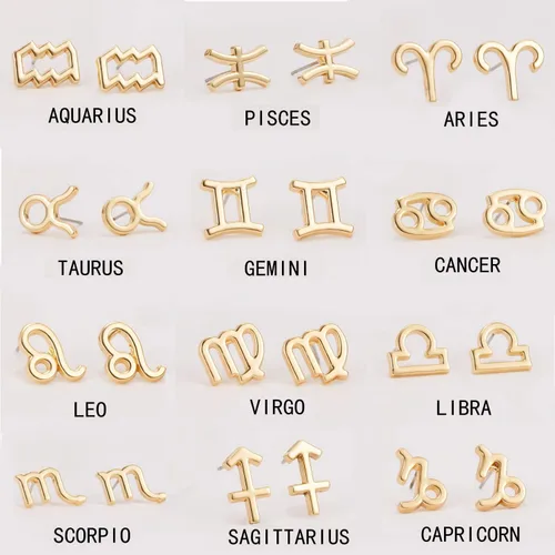 Vista 5 de Pendientes de tuerca chapados en oro de 18 quilates con tarjeta, horóscopo, zodíaco, cartulina de lágrima ligera y pequeña astrología, para mujeres
