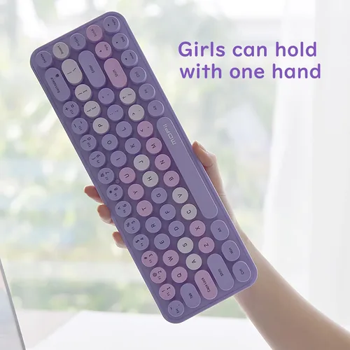 Vista 14 de Combo compacto de teclado y mouse inalámbricos, teclas redondas coloridas, 68 teclas sin sonido, adecuado para niñas y niños, compatible con Azul