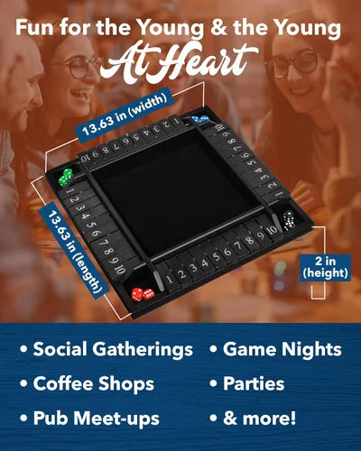 Vista 6 de WE Games Juego de mesa Shut The Box de madera para 4 jugadores - 10 fichas con números y 8 dados - Madera teñida negra de gran tamaño, acabado de 14