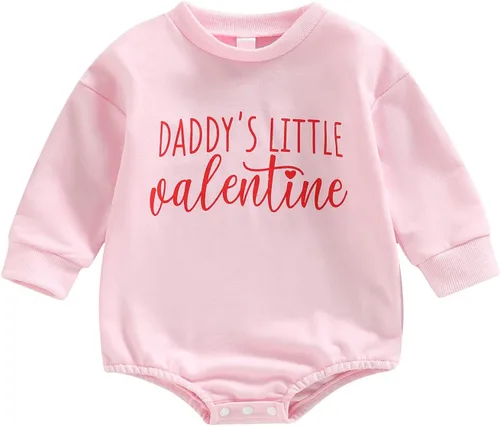 Vista 82 de SOLILOQUY Traje de manga larga con cuello redondo para el primer día de San Valentín para bebé niño y niña, mameluco de corazón de amor