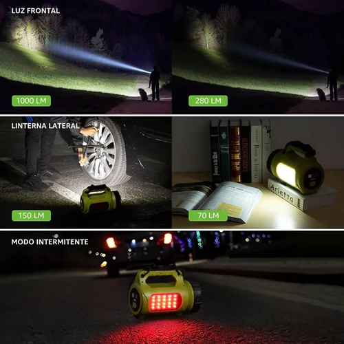 Vista 3 de Linterna LED recargable LE, elementos esenciales de camping, 1000 lm, 5 modos de luz, banco de energía, impermeable IPX4, linterna para emergencias