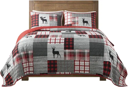 Vista 14 de Woolrich Juego de edredón reversible – Estilo cabaña invertido a color sólido, colcha ligera para todas las estaciones, capa de ropa de cama