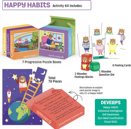 Vista 3 de Chalk and Chuckles Happy Habits-Rompecabezas 7 en 1 para niños de 3, 4, 5 años, juguetes educativos y de aprendizaje, caja de actividades para niños