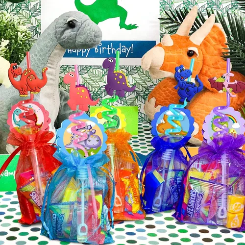 Vista 4 de 24 pajitas de plástico reutilizables de dinosaurio + 6 tatuajes temporales de dinosaurios para niños y niñas Suministros de fiesta de cumpleaños