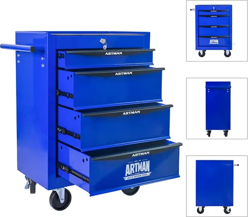 Vista 4 de Runboll Caja de herramientas con 4 cajones con taquilla, 20.9 pulgadas de profundidad de metal movible con cerradura, caja de almacenamiento