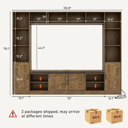 Vista 2 de chartustriable Mueble de TV de Pared de 103" con Almacenamiento para TVs de hasta 80" Centro de Entretenimiento de Pared de Granja Grande