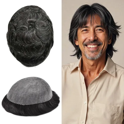 Vista 39 de Toupee for Men Hair Piece Real Human Hair Full Poly Skin Mens Toupee Mens Hair System Injected PU Hair System Invisible Hairpiece for