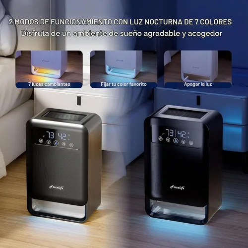 Vista 5 de Frizzlife Deshumidificador de aire, tanque de agua de 135 onzas con función purificadora, deshumidificadores pequeños silenciosos con modo