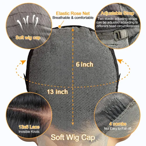 Vista 6 de Pelucas de encaje frontal de 13 x 6 pulgadas, pelucas de cabello negro natural, pelucas de encaje frontal sin pegamento, pelucas de encaje frontal