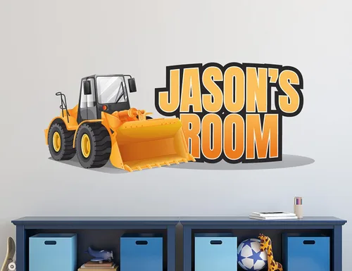 Vista 4 de Calcomanías de nombre de construcción para niños, calcomanías de pared con nombre BobCat para dormitorio de niños, decoración de construcción