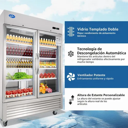 Vista 6 de Refrigerador de bebidas, refrigerador de bebidas de 49 pies cúbicos con puerta de vidrio, refrigerador comercial con 8 estantes ajustables