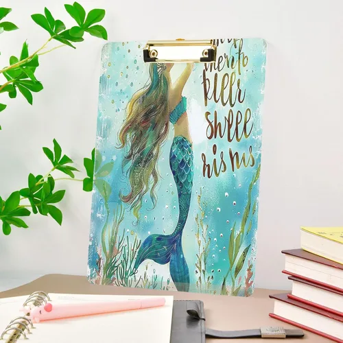 Vista 8 de Portapapeles de cola de sirena, diseño de moda, portapapeles de plástico tamaño carta para estudiantes, niños, mujeres y hombres, tablero de clip