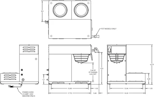 Vista 4 de BUNN Axiom 15-3, cafetera comercial automática de 12 tazas, 3 calentadores inferiores, 38700.0002, gris