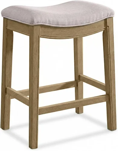 Vista 28 de ROME + OAK Juego de 2 Taburetes de Mostrador Parker de 26", Taburete de Bar de Cocina sin Respaldo Tipo Silla de Montar en Acabado de Madera Natural