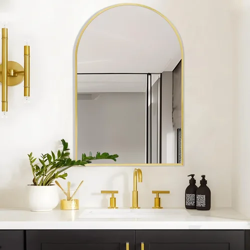 Vista 41 de Espejo arqueado negro de 16" x 20", espejo de pared para baño con arco, espejo de tocador de baño con marco de metal y parte superior arqueada