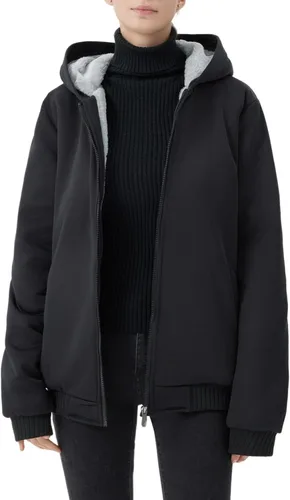 Vista 19 de JiangWu - Chaqueta con capucha de estilo Sherpa para mujer, forro polar grueso, abrigada para invierno A-Negro