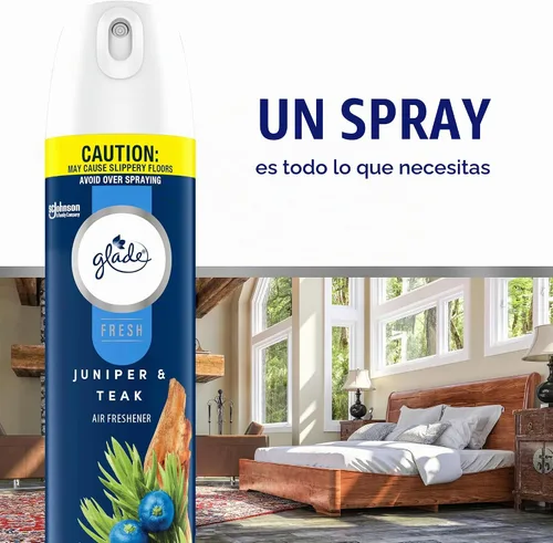 Vista 4 de Glade Ambientador en aerosol, enebro y teca, colección fresca, 8.3 onzas, 6