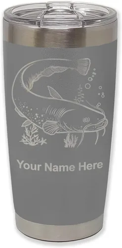 Vista 33 de LaserGram Vaso aislado al vacío de 20 onzas, bagre, grabado personalizado incluido (negro)