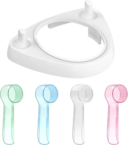 Vista 10 de 4 fundas para cabezales de cepillo de dientes (multicolor) compatibles con cabezal de cepillo de dientes eléctrico Oral-B + soporte para cepillos