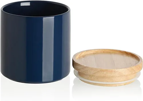 Vista 69 de Recipientes de cocina Sweejar, tarro de almacenamiento de cerámica para alimentos, recipientes apilables con tapa hermética de madera para servir