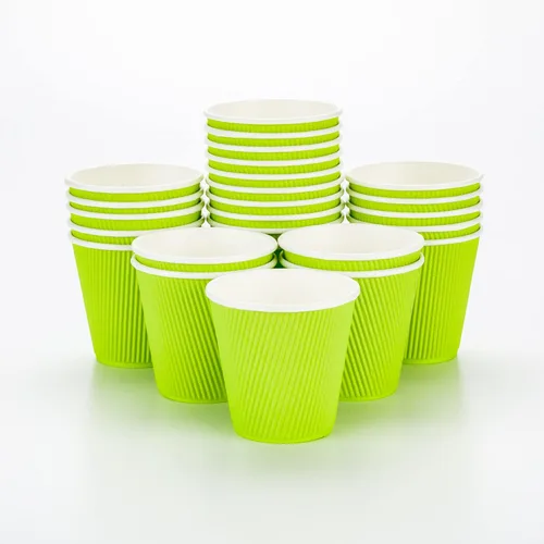 Vista 30 de Tazas para café de papel aislado, pared ondulada, kraft, 12 onzas - Caja de 25 unidades - tapas a juego: RWA0360B, RWA0360W, RWA0328LG, RWA0328GR