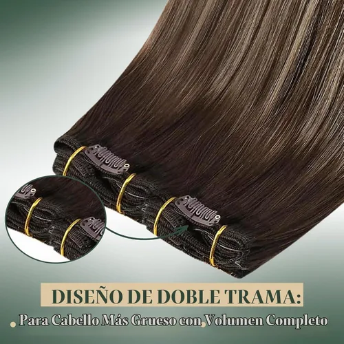 Vista 4 de Ugeat Extensiones de cabello humano con clip de 12 pulgadas, extensiones de cabello balayage con clip, marrón chocolate ombre, extensiones