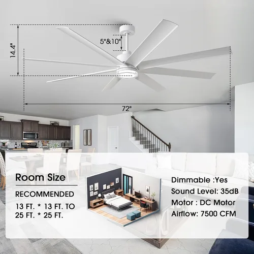 Vista 7 de Parrot Uncle Ventiladores de techo inteligentes con luces, ventilador de techo moderno de 72 pulgadas con luz y control remoto para dormitorio, sala