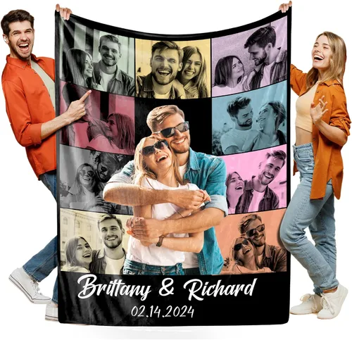 Vista 15 de Manta personalizada con foto, manta de collage personalizada con tu propia imagen, fabricada en Estados Unidos, regalo para ella, él, mujeres