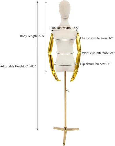 Vista 3 de Vestido de maniquí femenino con forma de torso, cuerpo de maniquí de costura ajustable de 63 a 81 pulgadas con soporte de metal y cabeza