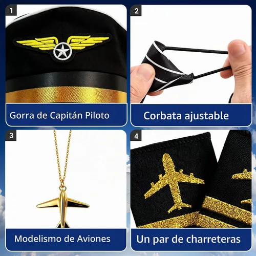 Vista 4 de Juego de disfraz de capitán piloto de aerolínea de cerdo ratón, accesorios de disfraz