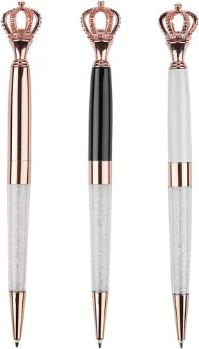 Vista 11 de YOUMI Bolígrafo de 3 bolígrafos de metal de cristal con corona, bonito bolígrafo brillante, bolígrafos de cristal personalizados, tinta negra