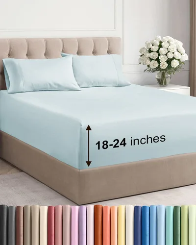 Vista 31 de Sábanas individuales de bolsillo extra profundo, sábanas transpirables y refrescantes de 3 piezas, juego de sábanas de lujo para hotel, suaves, sin