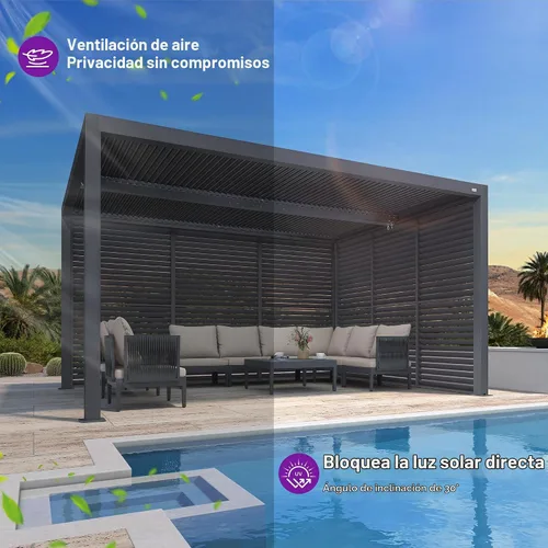 Vista 7 de PURPLE LEAF - Accesorio para pérgola con persiana, rejilla de aluminio 94AS de 3 paneles para privacidad óptima y control de la luz solar, pared