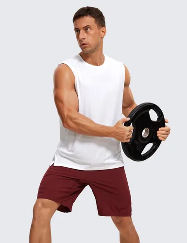 Vista 3 de CRZ YOGA Camiseta sin mangas de entrenamiento para hombre, de secado rápido, elástica, para natación, atlética, gimnasio, correr, playa, camiseta