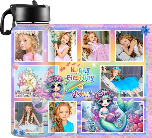 Vista 28 de Botella de agua personalizada con foto, botella de agua deportiva de acero inoxidable con imagen personalizada para niños, hombres y mujeres