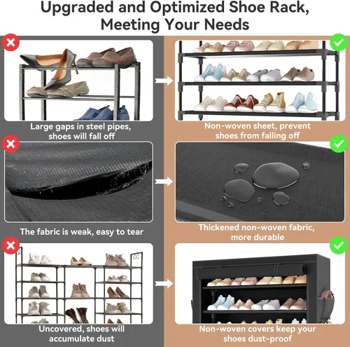 Vista 7 de LANTEFUL Zapatero con cubiertas, organizador de zapatos de 5 niveles de gran capacidad, estante para zapatos, 20-24 pares, ahorro de espacio, Negro