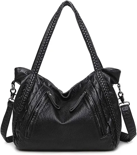 Vista 2 de Gran negro Slouchy bolso de hombro de las mujeres bolsos de hombro trenzado Hobo bolso de mano Crossbody