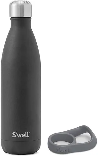 Vista 9 de S'well Botella de agua de acero inoxidable con asa de viaje, 17 onzas líquidas, gamuza azul, recipientes aislados al vacío de triple capa que