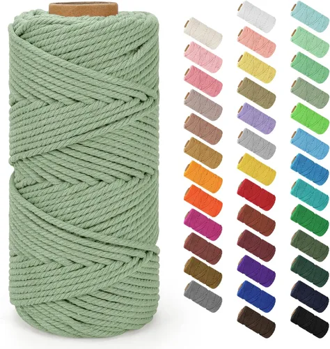 Vista 155 de Cuerda de macramé de 0.079 in x 220 yardas (656 pies), cuerda de algodón natural para colgar en la pared, ganchos de plantas, manualidades Verde
