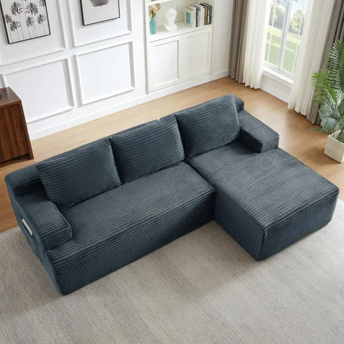 Vista 34 de Sofá seccional comprimido sin hueso de 112 pulgadas con otomana movible convertible en forma de L sofá esquinero modular para sala de estar, sofás