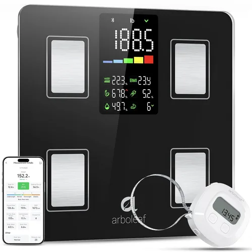 Vista 7 de Arboleaf Báscula inteligente con IMC, grasa corporal, masa muscular, 14 métricas de composición, pantalla LED grande, báscula digital de baño