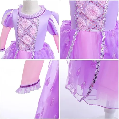Vista 52 de Disfraz de princesa Sofía Rapunzel para niñas, disfraz de Halloween, Navidad, cumpleaños, fiesta con accesorios