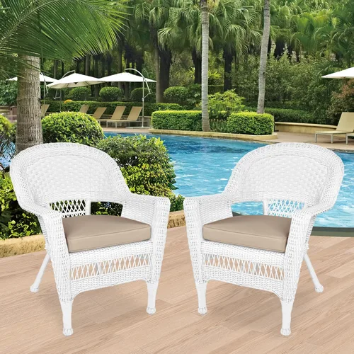 Vista 2 de Jeco Silla de mimbre con cojín bronceado, juego de 2, blanco/W00206