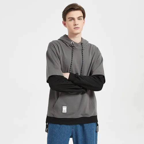 Vista 6 de GURUNVANI Sudadera con capucha de color de contraste para hombre Sudaderas con capucha de patchwork