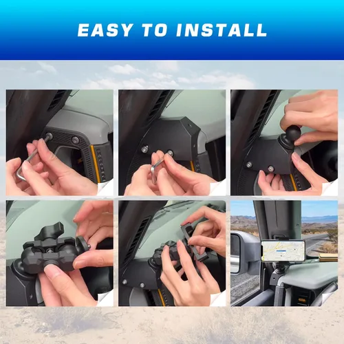 Vista 4 de FUNY Soporte de teléfono lateral izquierdo para salpicadero, estabilizador antivibración, soporte ajustable para teléfono celular para Ford Bronco